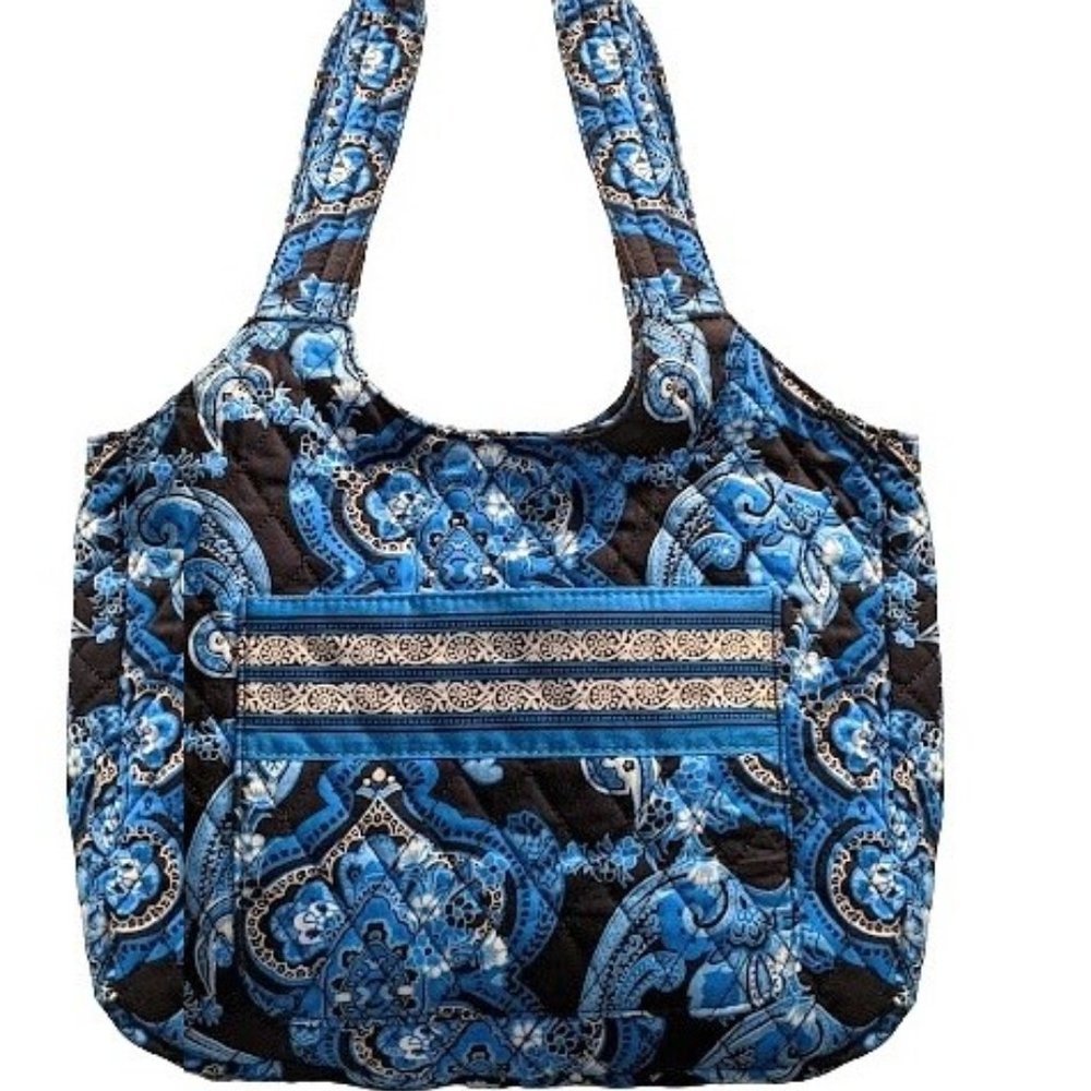Lemon Hill Blue Boho Paisley Print Print Quilted Front Pocket Double Strap Bag